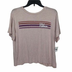 Stunner California T Shirt Womens M Tulip Open Back Pink Cropped Short Sleeve